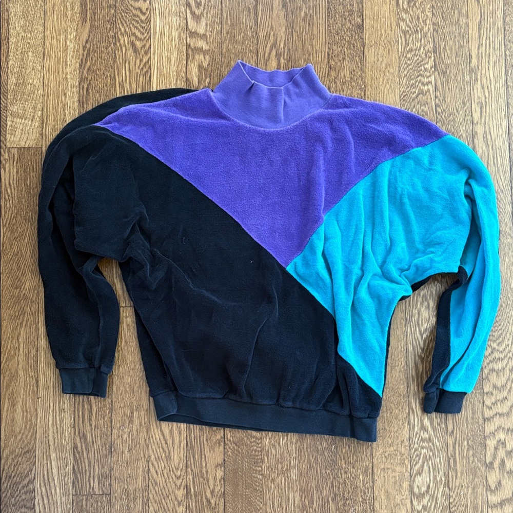 Stan Sport vintage teal purple black size small mock neck velour sweatshirt